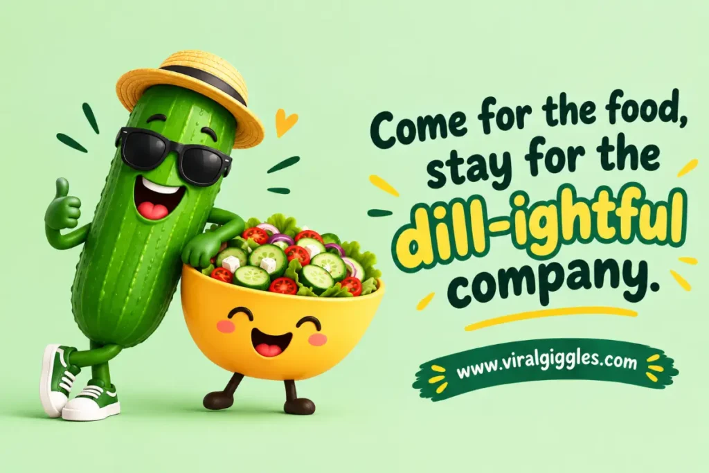 Cucumber Puns and jokes; Come for the food, stay for the dill-ightful company.