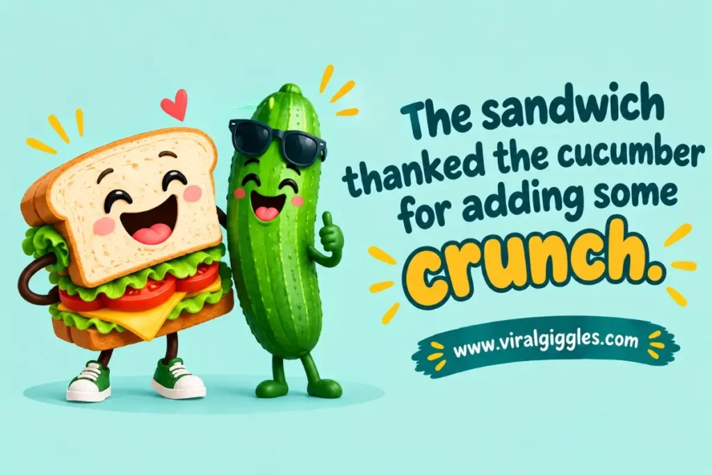 Cucumber Puns and Jokes; The sandwich thanked the cucumber for adding some crunch.